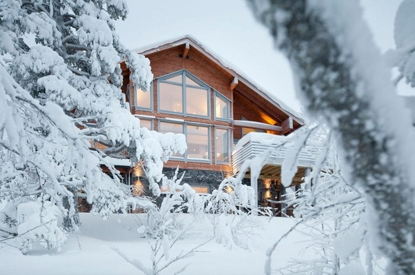 ویلای لاگ بیم در روز برفی